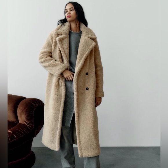 Zara Faux Fur Fleece Coat Size S - Picture 2 of 12